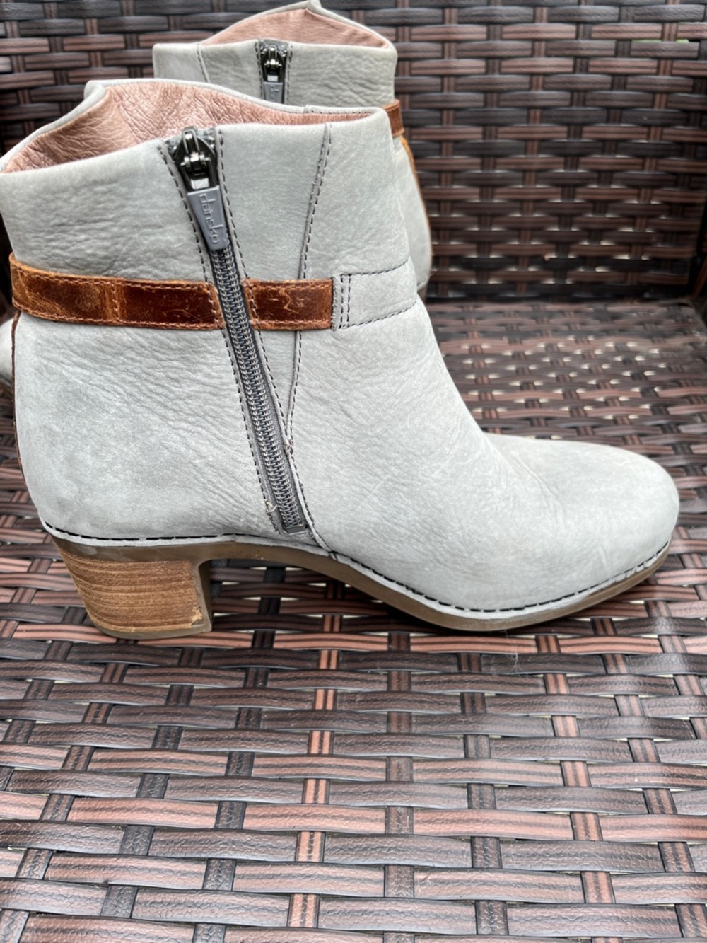 Dansko Hartley Boots -Gray Leather Ankle Boots with Brown Buckle Strap - Picture 4 of 16